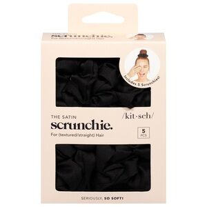 Kitsch Satin Scrunchies 5-Pack Black No-Crease Hair Ties